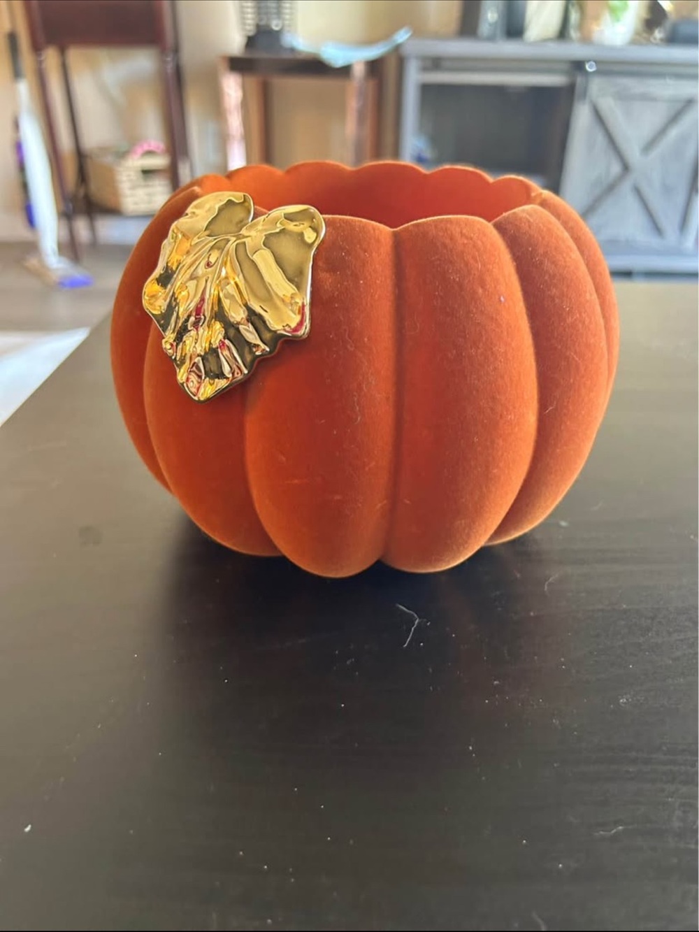 Bath & Body Works Velvet Pumpkin Bowl in Rust Orange with Gold Leaf